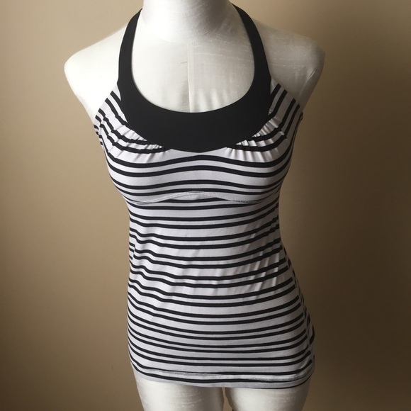 Lululemon Scoop Me Up Tank Sz 4 Black/White Stripe - Picture 2 of 5